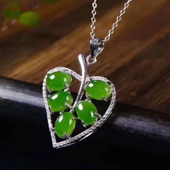 

CYNSFJA Real Certified Natural Hetian Jade Jasper 925 Sterling Silver Fine Jewelry Amulets Charms Green Jade Pendant Best GIfts
