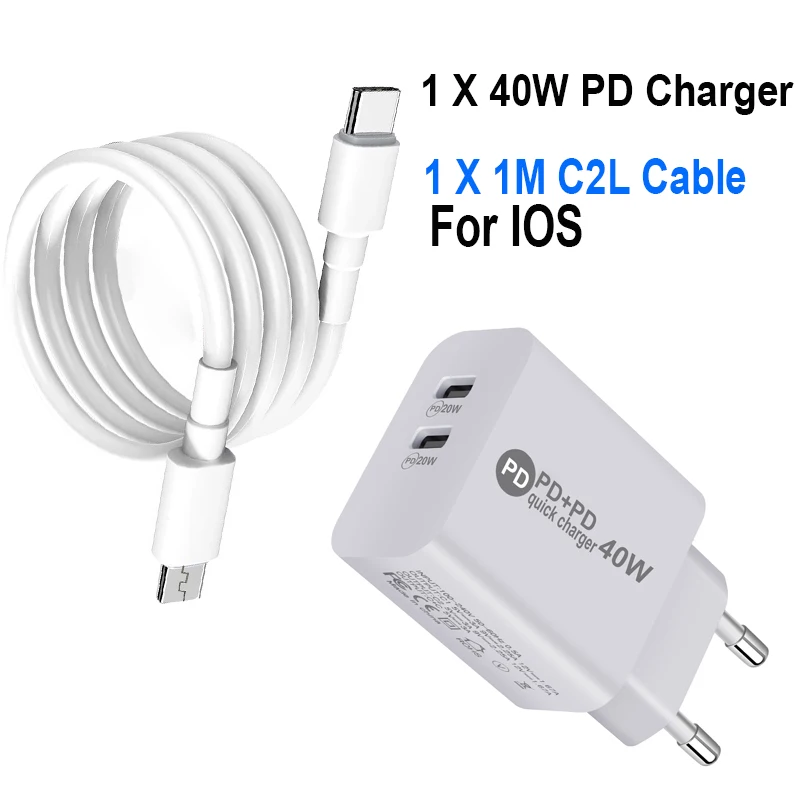 Double 20W Fast Charger For iPhone 12 EU/US Plug and Data USB Cable For iPhone 13 Charger Wire For iPad USB-C for iphone13 65w usb c charger Chargers