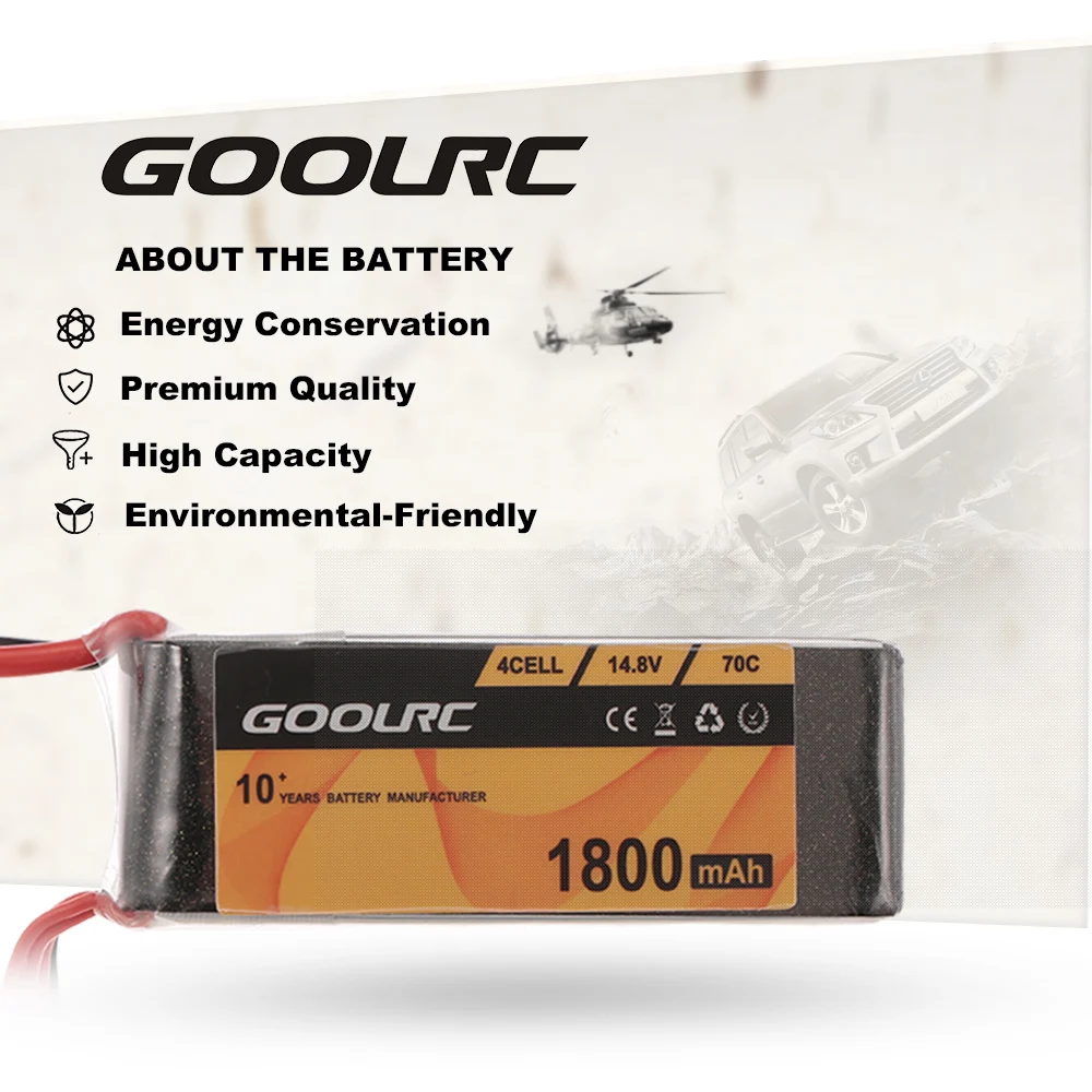 

GoolRC 4S 14.8V 1800mAh 70C XT60 Lipo Battery for Emax Nighthawk 250 FPV Racing Drone RC Car Boat Helicopter RC Parts