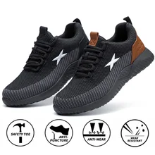 Chaussures de sécurité avec embout en acier pour hommes, bottes de travail Anti écrasement, respirantes, en maille, Sport, grande taille