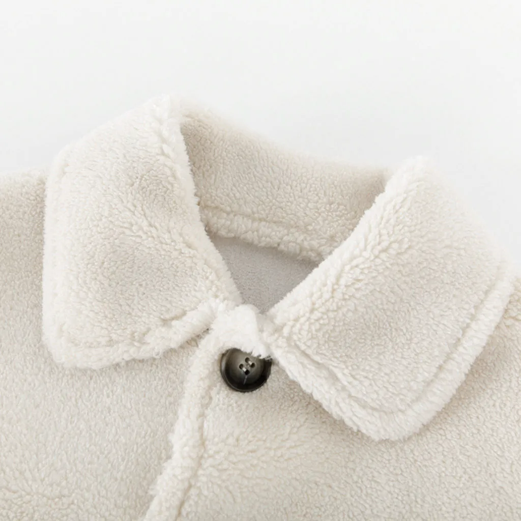 Toddler Baby Girls Plush Winter Solid Windproof Coat Warm Outwear Jacket Long Sleeve Single-breasted Kids Girls Coat Winter