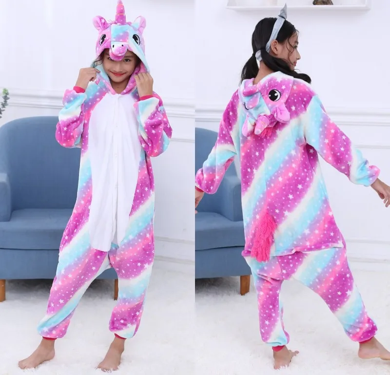 

2019 new Kigurumi Unicorn Pajamas Flannel Seven Rainbow Star Unicorn Cartoon Animal Pyjamas Home Clothing Couple Kigurumi