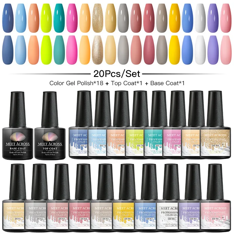 Conocer a través de 8ml Set de geles para pulido de uñas 20/60 Uds Kit de uñas de primavera brillante remojo barniz UV de Gel de uñas capa superior para Base Gel laca