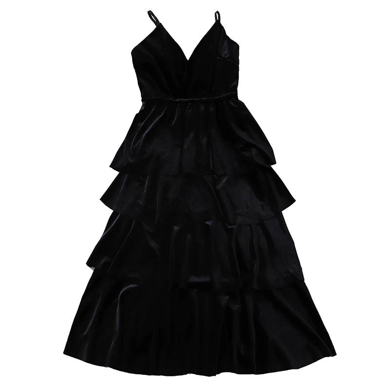 Korobov Women Off Shoulder Sexy Party Dress Korean Solid V-Neck Spaghetti Strap Cake Dresses High Waist Midi Vestidos 79198