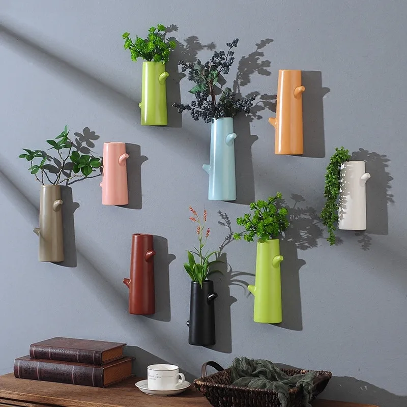 Ceramics Wall mounted Vase Background Wall Vase Flower Arrangement Branches Modern Home