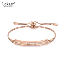 Lokaer оригинальные дизайнерские блестящие туфли, фианиты, кристаллы, браслеты на предплечье для Для женщин девочек розовое золото серебро Нержавеющая сталь браслет с прямоуголными звеньями B19099