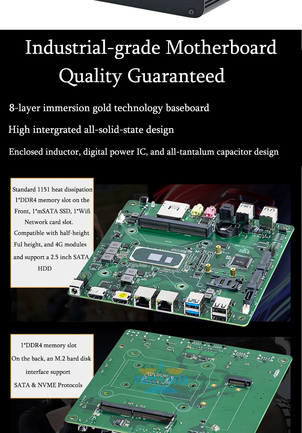 Elevate your gaming experience with Partaker Mini PC, featuring Intel Core i7 1065G7, i5 1035G4, 2 RAM Slots supporting up to 64GB DDR4 RAM, 2 HDMI2.0, 2 LAN, and 8 USB ports. Description Image.This Product Can Be Found With The Tag Names Barebone Mini PC, Computer Office, Mini pc