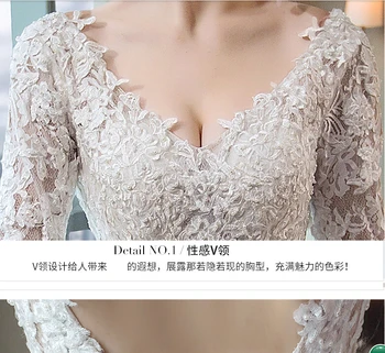 

Robe de mariage ball gown white lace appliques wedding dress chapel train long sleeve v neck luxury bride gowns best selling