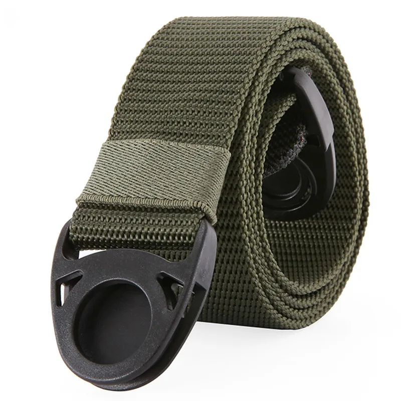 TJ-TingJun Canvas Belt POM Plastic Buckle Without Iron Anti-metal Allergy Security Check Military Training Outdoor Leisure Belt