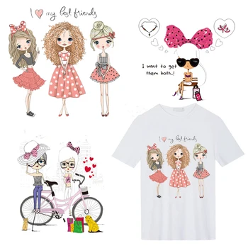 

Fashion Lovely Girls Patches Iron on Transfer Patches for Clothing Heat Transfers Stickers on Clothes for T-shirts DIY Appliques