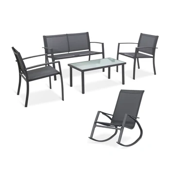 

Sigtua 5 Seater Outdoor Garden Furniture Set with 2*ArmChairs,1*Double Chair Sofa,1*Rocking Chair,1*Glass Coffee Table