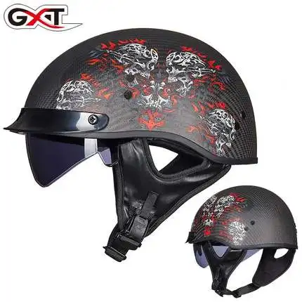 GXT углеродного волокна мотоциклетный шлем в стиле ретро аварии Moto шлем Винтаж скутер открытый шлем мотоцикл для байкеров шлем с визером - Цвет: GXT G510 12