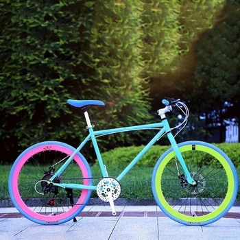 

DAMAO Adult Students Mountain Bike 26 Inch Wheel 7speed Rim Width 27cm Fixed Gear Road Bicycle Men Double Disc Brake Racing Ride