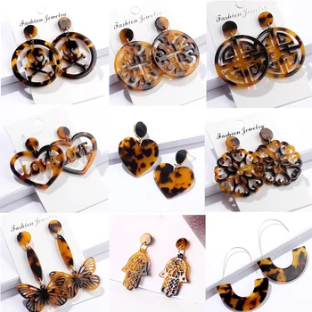 

Itenice Coffe Resin Round Dangle Earrings For Women Geometry Big Circle Acrylic Tortoiseshell Earrings Acetate Brincos Jewelry