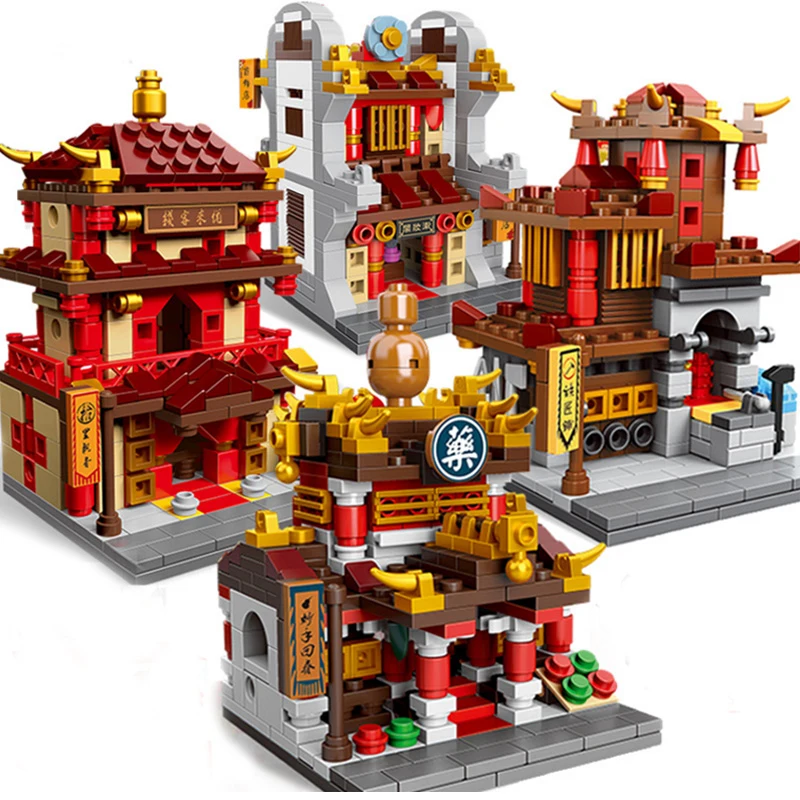 

Xingbao Chinese Street Architecture House Shop Ancient Building Model Construction Blocks Toys For Children