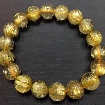 

11mm Natural Brazil Gold Rutilated Quartz Crystal Woman Man Titanium Wealthy Stone Round Beads Bracelet Jewelry Certificate AAAA