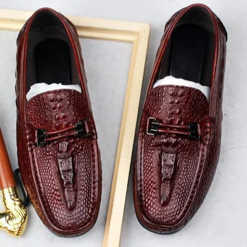 

OMDE Mocasines Hombre New Fashion Alligator Pattern Leather Loafers Men Genuine Leather Casual Shoes Breathable Man Driving Shoe