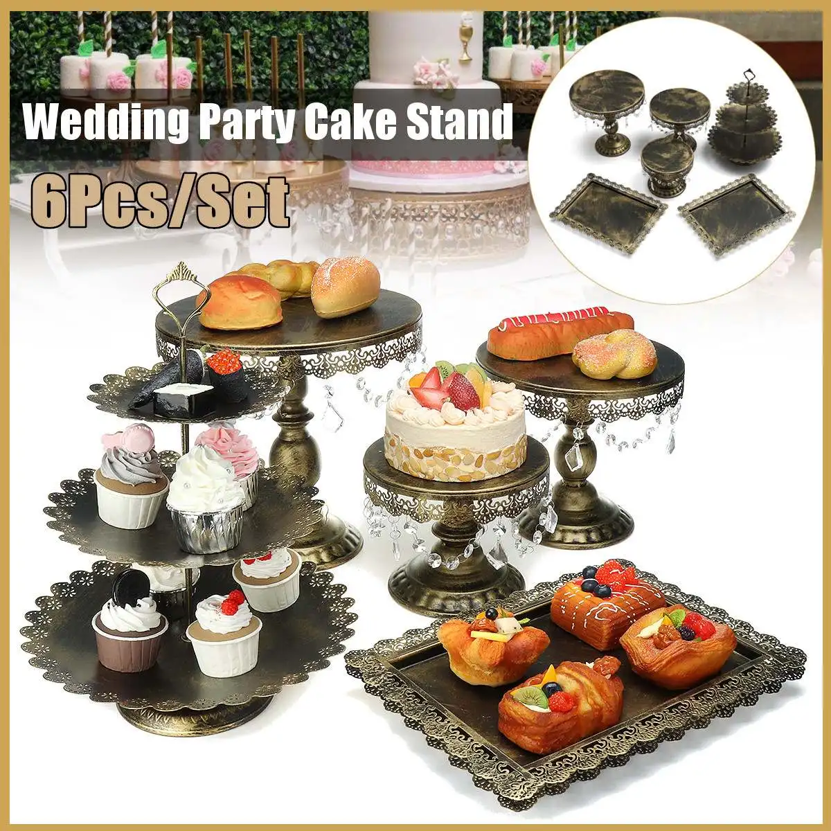 

6PCS/ Set Crystal Metal Cake Stand Holder Cupcake Serving Stand Display Rack Birthday Party Wedding Decoration