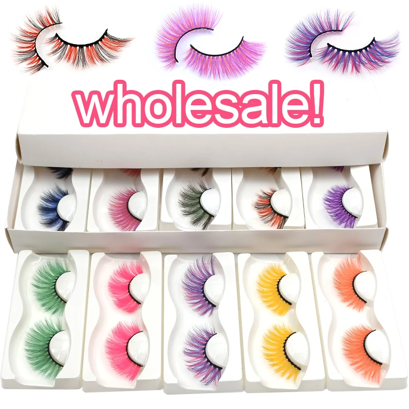 

OKAYLASH 100/50/30 Wholesale Colored 3D False Eyelashes Sythetic Pink Green Mix Color Lashes Ombre Rainbow Bulk Eyelash Vendor