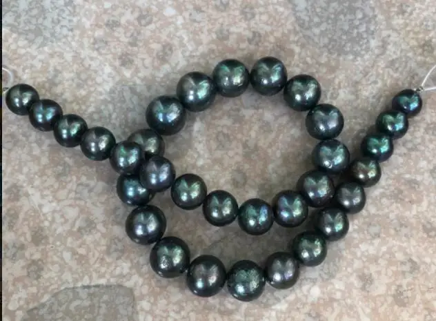 stunning10-11mm tahitian peacock green pearl necklace 18inch
