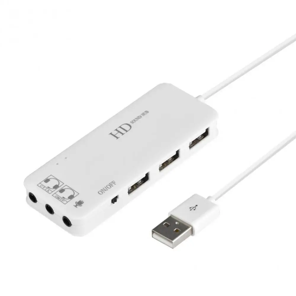 Многофункциональный 3 порта USB 2,0 зарядное устройство концентратор с стерео наушниками и микрофоном W/7.1CH адаптер звуковой карты - Цвет: Белый