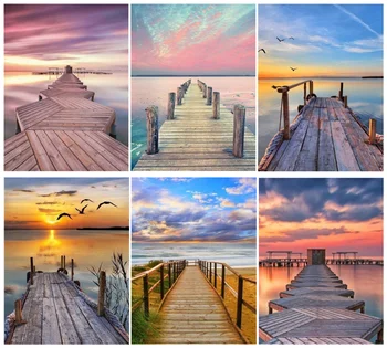 

Yikexin 5D DIY Diamond Painting Sundown Landscape Full circular Drill Diamond Mosaic Scenery Resin Embroidery Home Decor