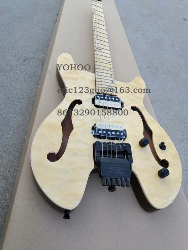 Headless original wood Color double F hollow body Quilted Veneer fanned fret customized!PayPal available!HL-5 | Спорт и развлечения