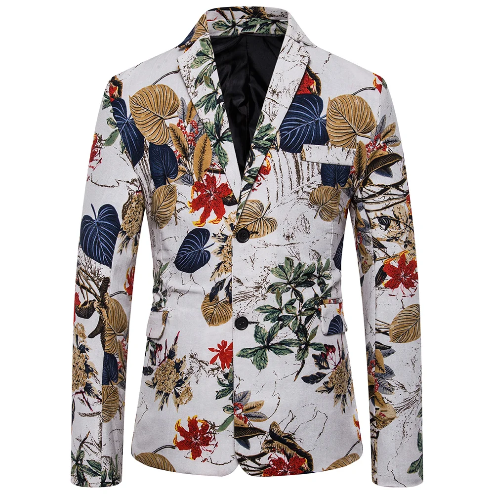 men blazer Suit Jacket Fashion Print Men Blazer  Slim Fit Casual Blazer Homme Coat Hip Hop Singer Flower Blazer men blazer