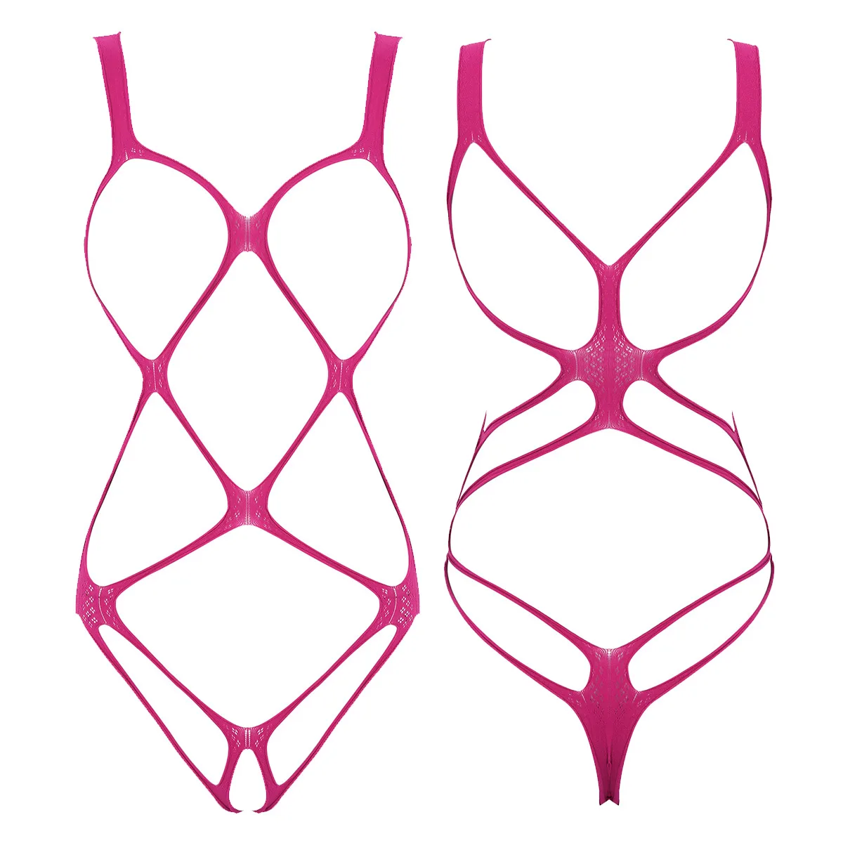 Sexy Lingerie Latex Bodysuit iEFiEL Women One-piece Hollow Fishnet Open Cups Crotchless Bodystockings See-through Stretchy Nightwear
