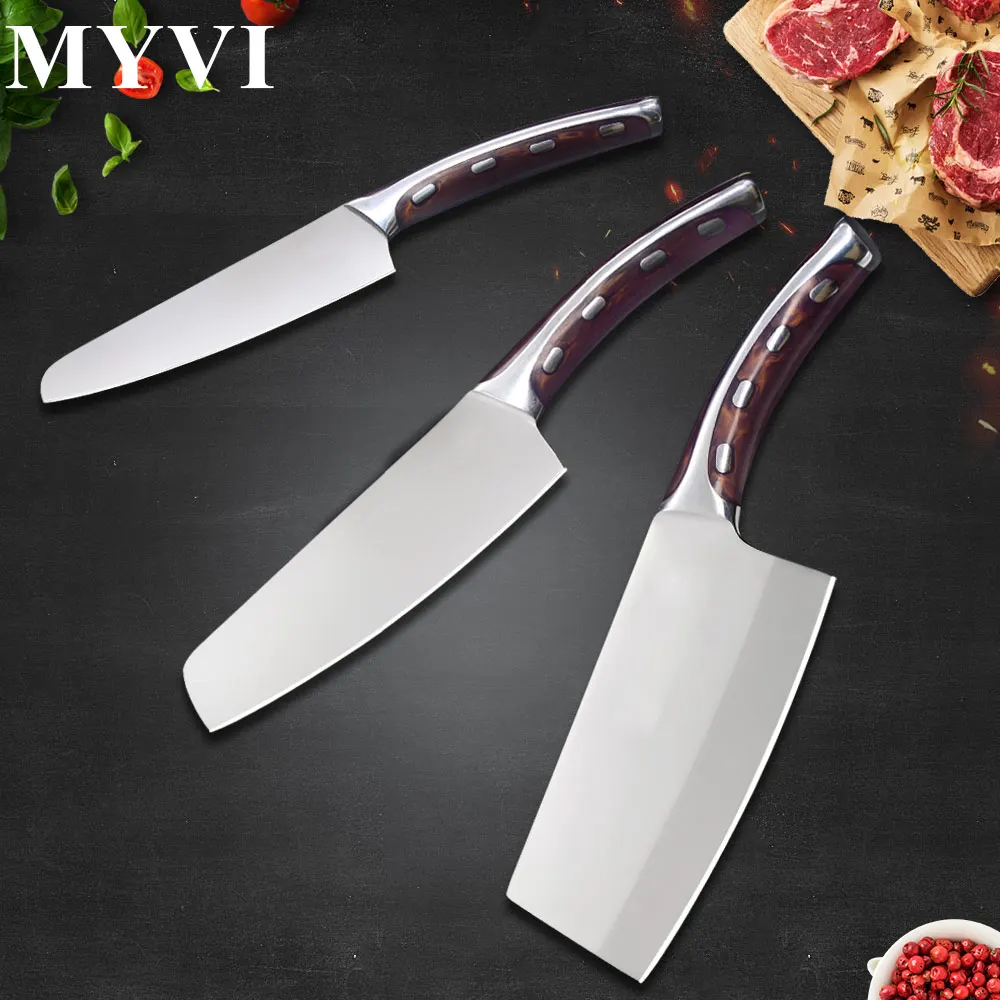 A.3 Pcs set 4cr14mov Нержавеющая сталь Ножи разделочная Кухня ножи мясника измельчитель Тесак Ножи Смола волокно ручкой Пособия по кулинарии нож, ножевые изделия - Цвет: A.3 Pcs set