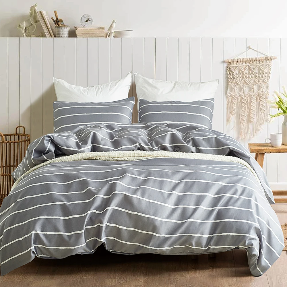 

Simple Line Bedding Sets Grey color Duvet Cover Twin queen king size Bed linen Bedclothes home textiles