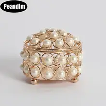 PEANDIM Elegant Mini Craft Jewelry Storage Box Pearl Crystal Organizer Earring Beads Cosmetic Case Desktop Decoration Gifts Box