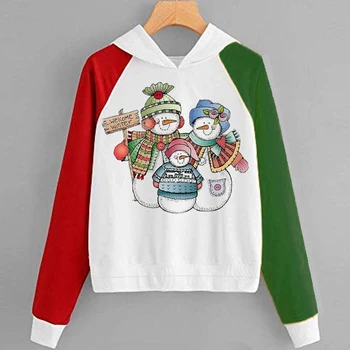 

Merry Christmas Spring Women Print Hoodies snowman harajuku Female Long Sleeve Hooded Casual Cute Printting sweatshirt