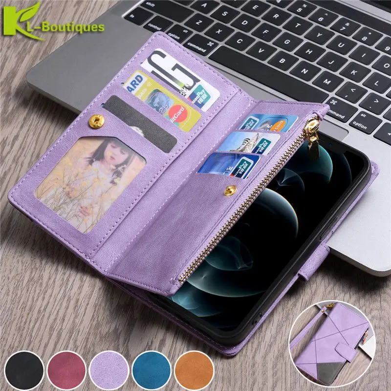 Coque Simili Cuir Noir Avec Support Pour Samsung Galaxy A12 A52 S21 A72 Etc. - Neuf