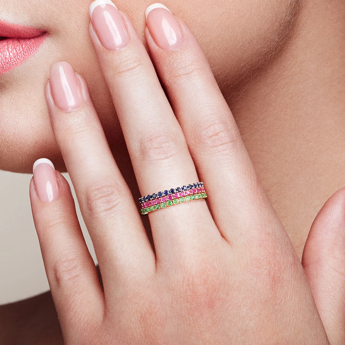 VISTOSO Pure 14K White/Rose/Yellow Gold Ring For Women Blue Sapphire/Ruby/Emerald Simple Style Eternity Ring Gift Fine Jewelry