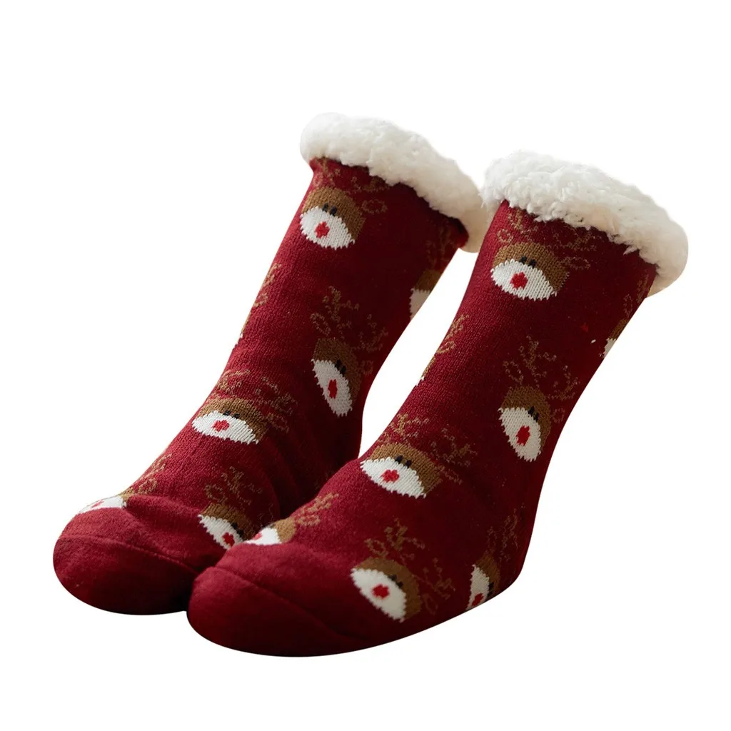 Рождественские женские хлопковые носки с принтом; толстые нескользящие носки-тапочки; носки для ковров; пушистые носки для девочек; бархатные теплые рождественские носки; Gif