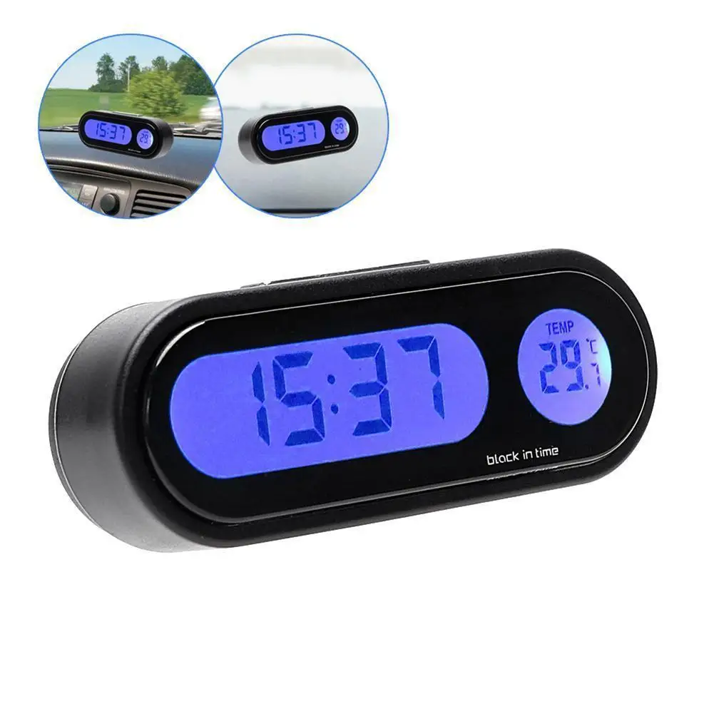 None Car Mini Electronic Clock Time Watch Auto Dashboard Clocks Luminous Thermometer Black Digital Display Accessories |