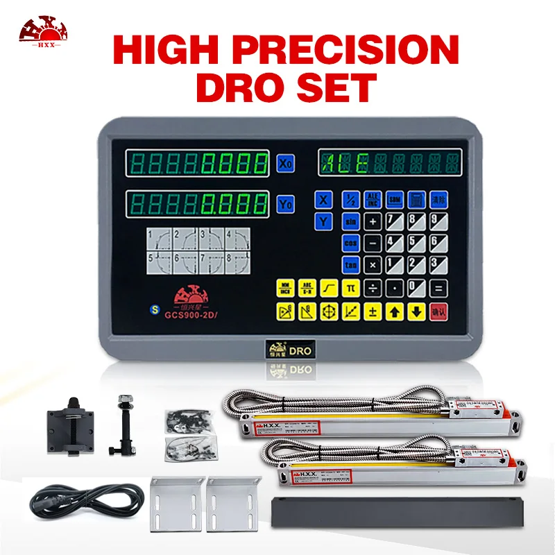 

2020 NEW 2 Axis DRO Digital Readout GCS900 New Colour Panel and 2 Pieces 0.005mm TTL EIA-422-A Digital Linear glass Scale