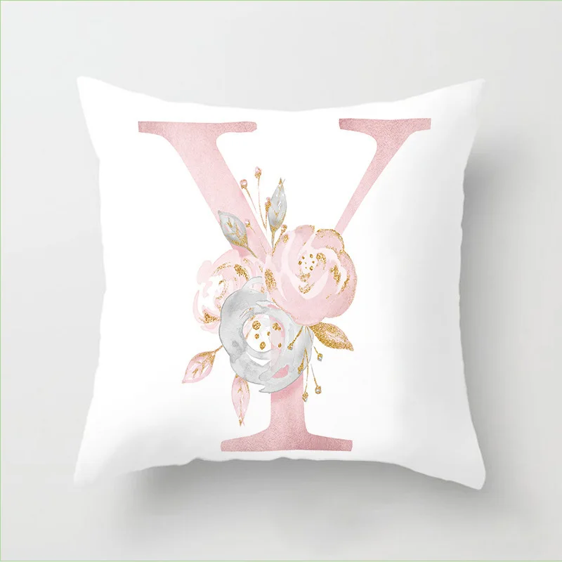 Hbd94e6168fc3494f90823c8b533d4029F Pillow Letters Pink Floral Decorative Cushions Pillowcase Polyester Cushion Cover Throw Pillow Sofa Decoration Pillowcover 40835