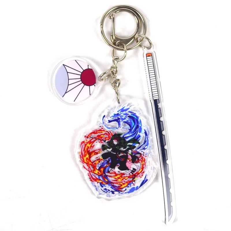 Anime Demon Slayer Kamado Tanjirou Kimetsu No Yaiba Pendant Keychains Acrylic Cartoon Key Chain Decoration Keyring Prop Gift