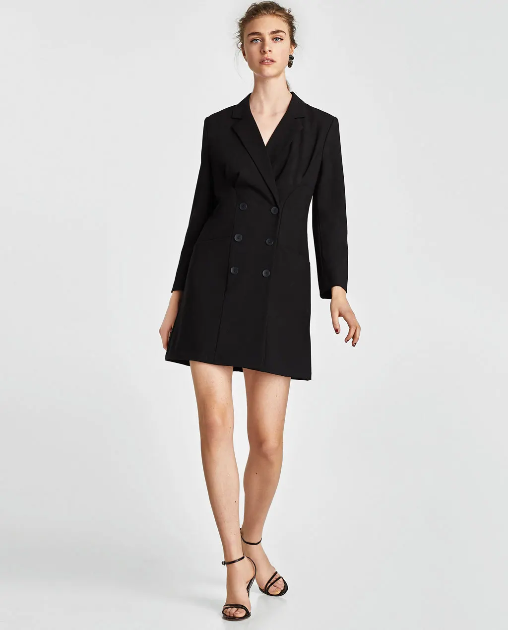 

2018 Spring New Style WOMEN'S Dress Mid-length Double Breasted with Shoulder Pad Suit Dress