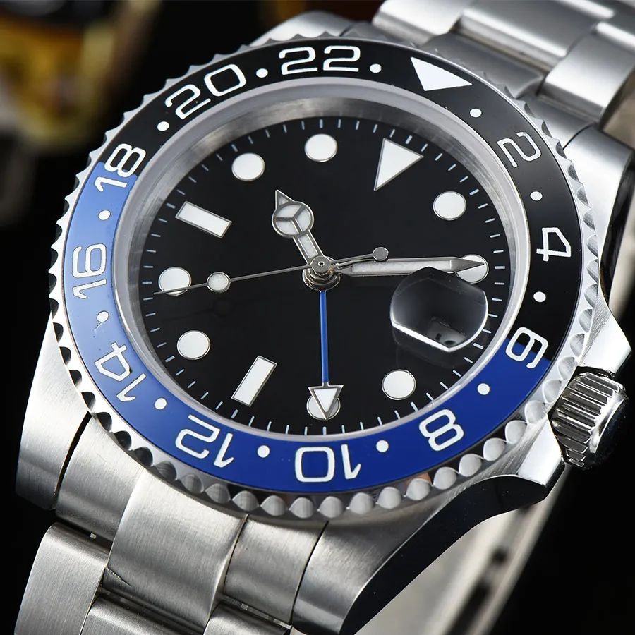 

GMT Men's Watch Automatic mechanical 40mm Sterile Luminous Sapphire Crystal Ceramic Bezel Date Movement Black Dial Watch Men 01