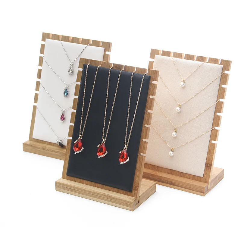 White Black Gray Beige Small or Large Bamboo Jewelry Display Stand Necklace Holder Pendant Chain Bracelet Hanging Organize Board