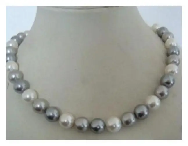 

9-10mm White Grey Color Shell Pearl Necklace 18 Inch 14K Gold Clasp Lady Beaded Necklace