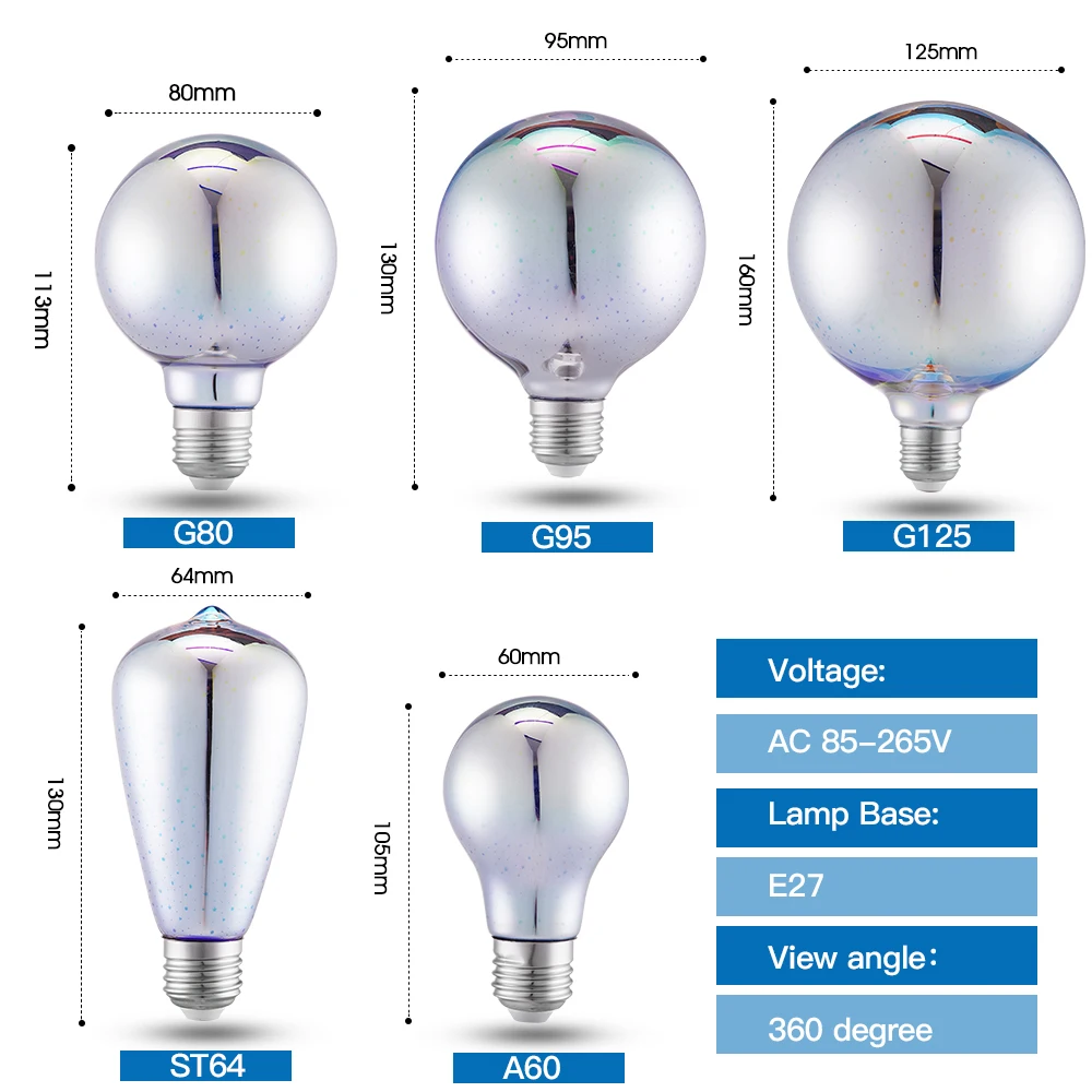 LUCKYLED светодиодный лампы E27 220v 110V 3D, стилизованные под языки пламени украшения светодиодный светильник A60 ST64 G80 G95 G125 праздничный светильник лампы Свадебная вечеринка ампулы