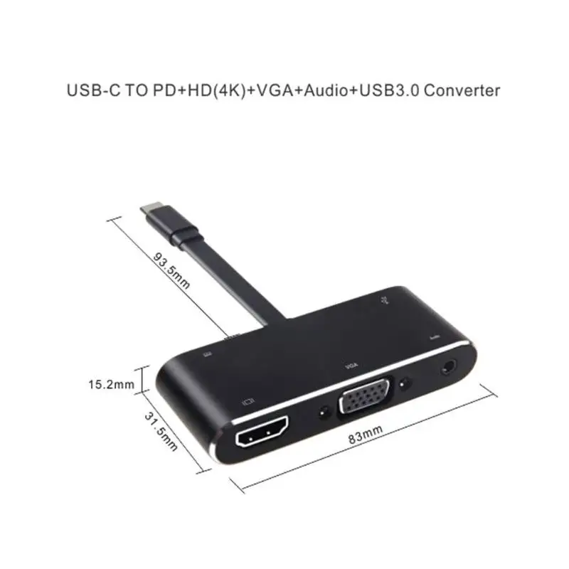 5 в 1 USB концентратор TYPE-C до 4 к HDMI VGA 3,5 мм разъем аудио USB3.0 PD конвертер TYPE-C Многофункциональный преобразователь TYPE-C док-станция