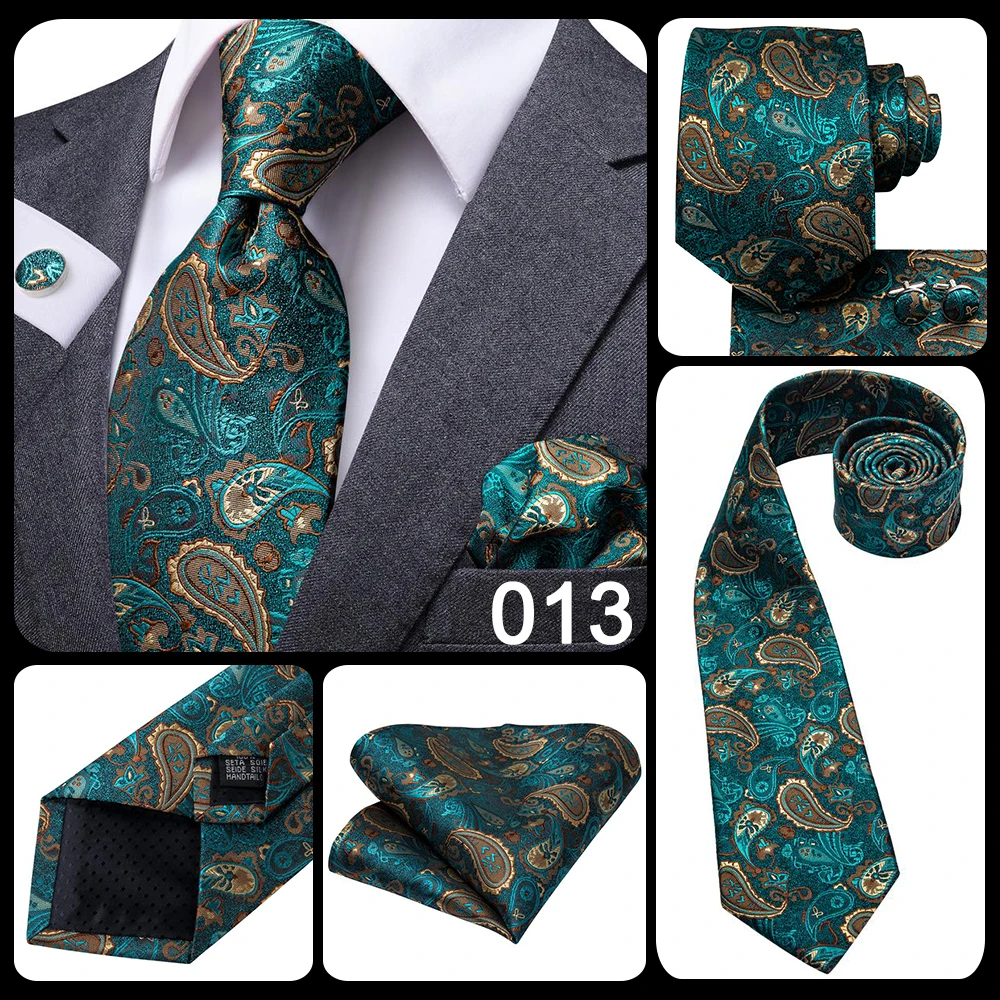 Hi-Tie Necktie With Box Navy Blue Striped Paisly Silk Wedding Tie For Men Hanky Cufflinks Gift Nicktie Set Business