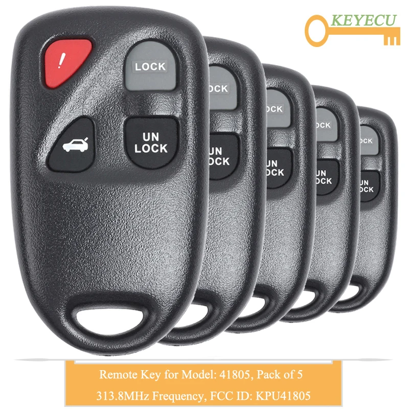 KEYECU 5 шт. дистанционный Автомобильный ключ без ключа для Mazda 6 2003 2004 2005 2006 Fob 4 кнопки-313,8 МГц-FCC ID: KPU41805 Модель: 41805