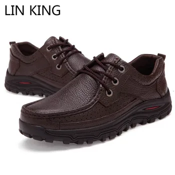 

LIN KING 2020 New Men Genuine Leather Shoes Lace Up Business Casual Shoes Comfortable Sneakers Waterproof Shoes Male Big Size 48