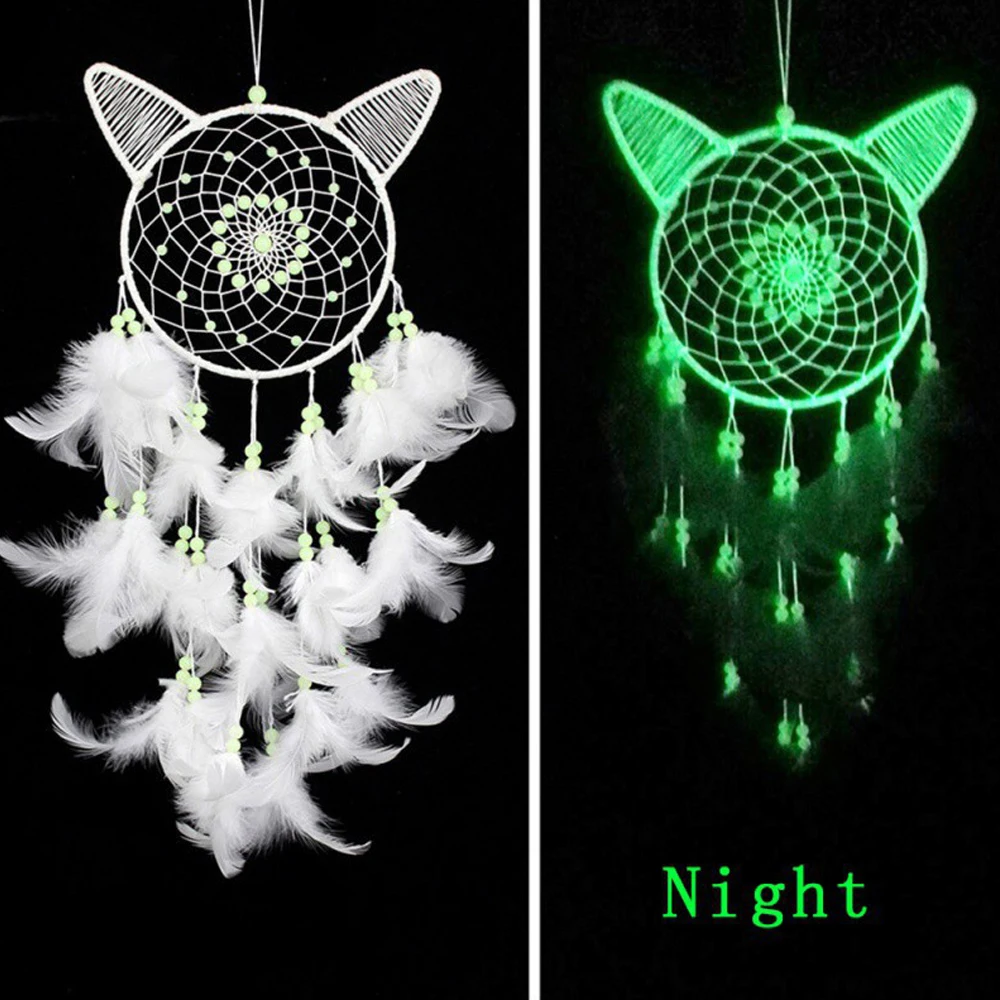 Luminons Dream Catcher Cat Shape Home Decorations Fluorescent Dromenvanger Noctilucent Dreamcatcher Hollowing out Gift Bedroom